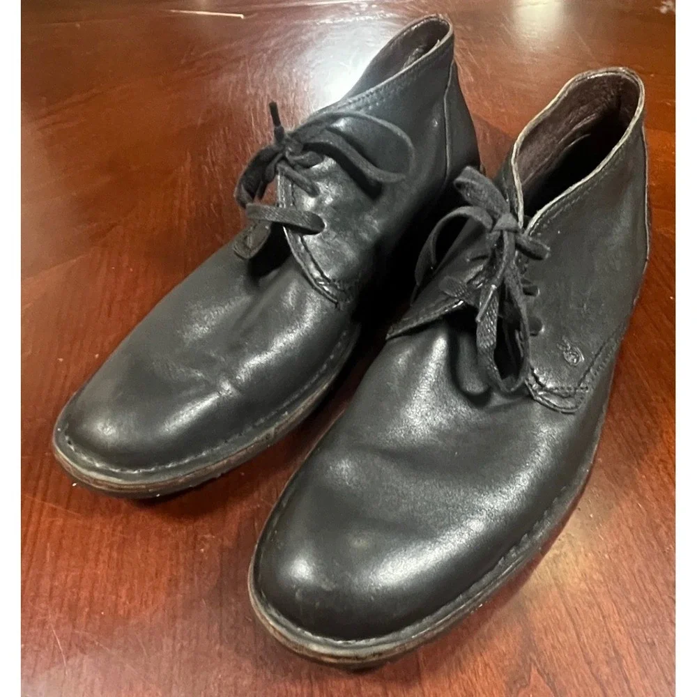 John Varvatos USA Mens Black Leather Chukka Desert Boots Peace Logo 10.5 Euc